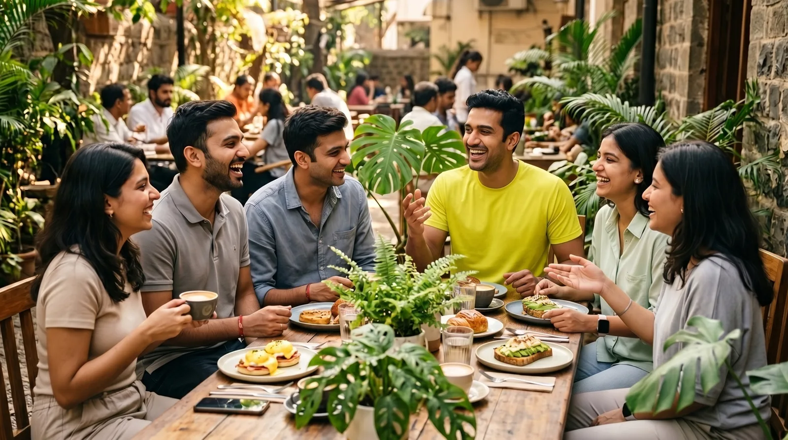A café table where one person in Zaflick stands out